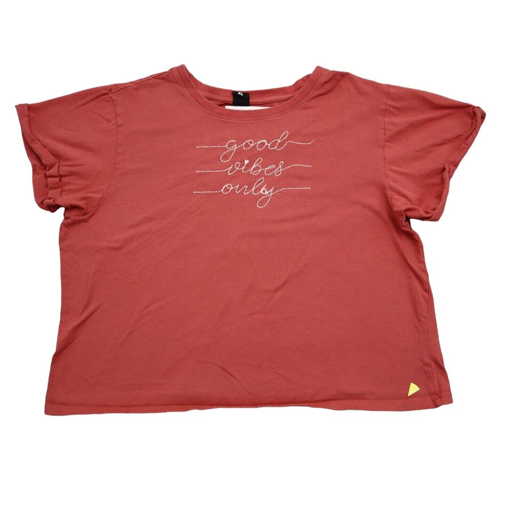 Vibe N Shirt Womens XL Red Short Sleeve Crew Neck Good Vibes Only Crop Top